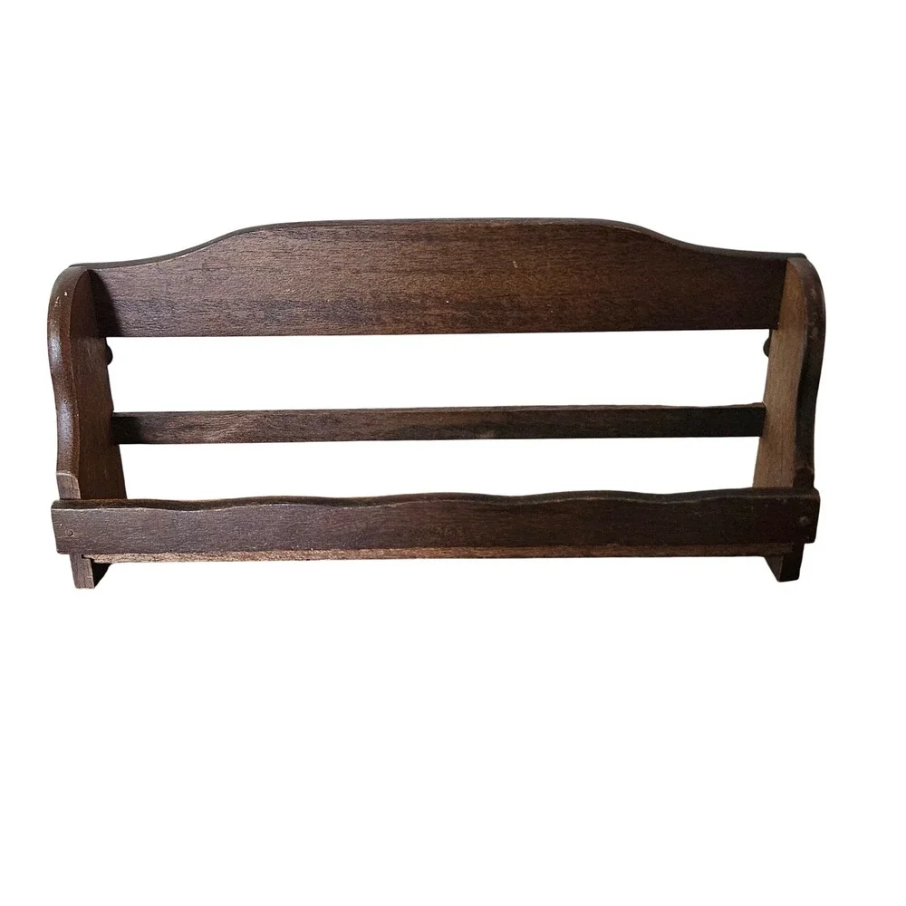 Vintage Wood Wall Mount Spice Rack Scalloped Brown Farmhouse Display Shelf